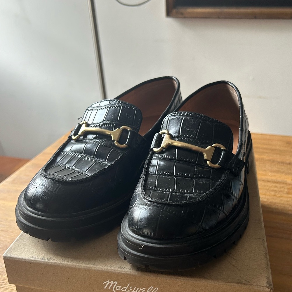 MADEWELL Bradley Hardware Lugsole Loafer in Croc Embossed Leather size 7.5